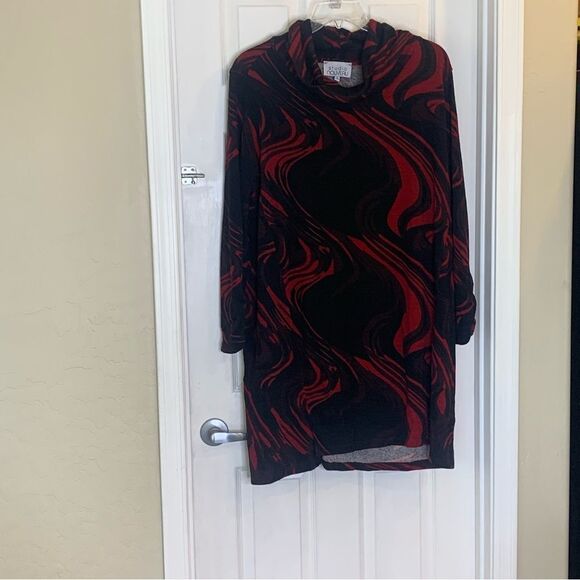 Studio Nouveau Printed Knit 3/4 Ruched Sleeve Pocket Detail Turtleneck Dress 1X - Picture 4 of 12